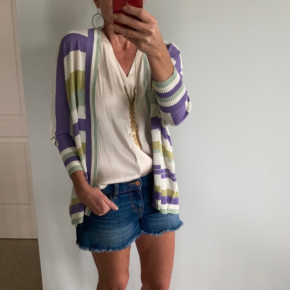 Striped Open Style Cardigan Sweater - Picture 2 of 8